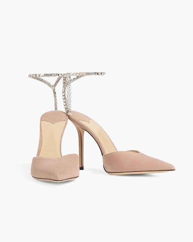 Women's Blush Suede Pointed Toe Pumps with Crystal Ankle Strap