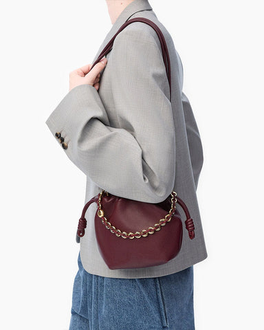 Medium Ruched Genuine Leather Bag Donut Chain