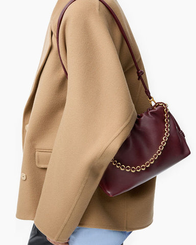 Medium Ruched Genuine Leather Bag Donut Chain