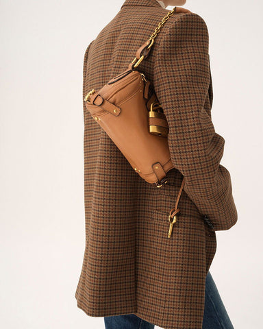 Small Grained Leather Bag Oversized Padlock