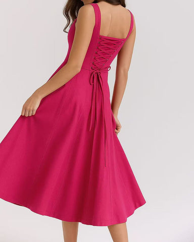 Sweet Floral Lace-back Midi Sundress