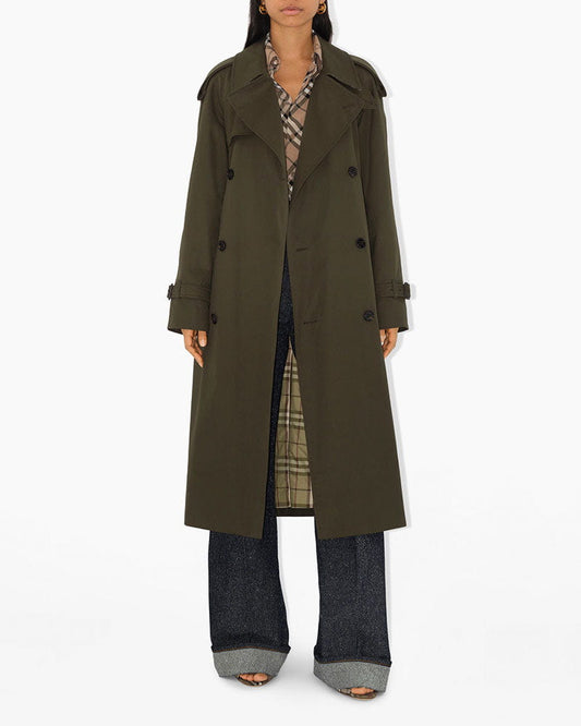 (Pre-sale)Office Classic Double-Breasted Trench with Check Lining