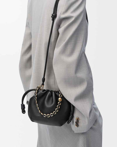 Medium Ruched Genuine Leather Bag Donut Chain