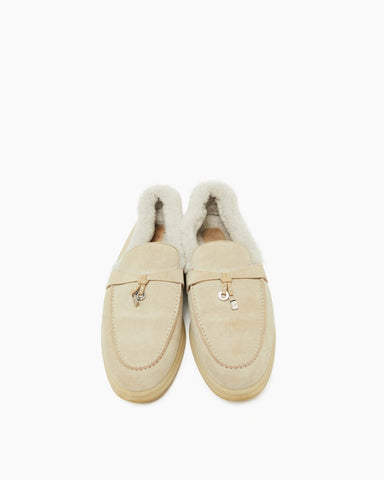 Suede and Shearling Fur Charms Walk Loafers