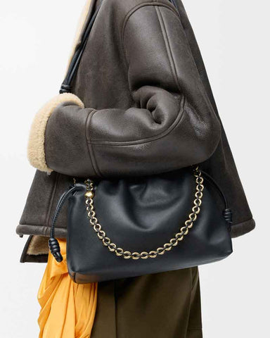 Medium Ruched Genuine Leather Bag Donut Chain