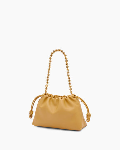 Medium Ruched Genuine Leather Bag Donut Chain