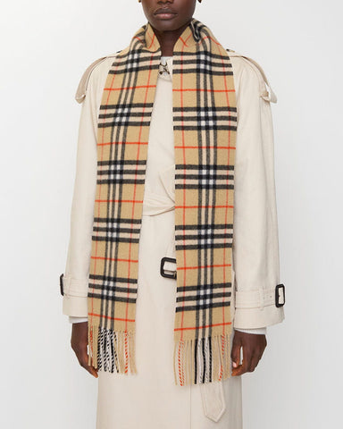 Slim Check Cashmere Shawl Fringes