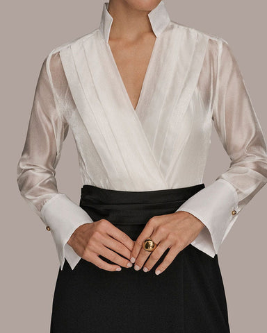 (Pre-sale) Long Sleeve Layered Wrap-effect Gown Dress