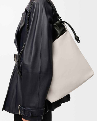 (Pre-sale) Genuine Leather Tote Knot Drawstring Chain