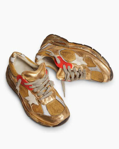 Vintage Look Chunky Mesh & Leather Sneakers