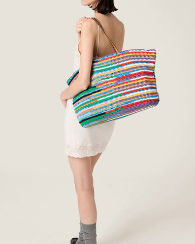 Summer Multicolor Striped Crochet Shoulder Tote Bag