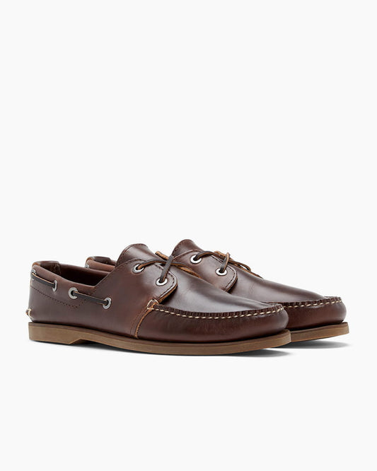 (Pre-sale) Men’s Brown Leather Moc-Toe Boat Shoes with Lace Detail