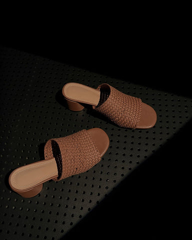 Woven Open-Toe Block-Heel Mule Sandals