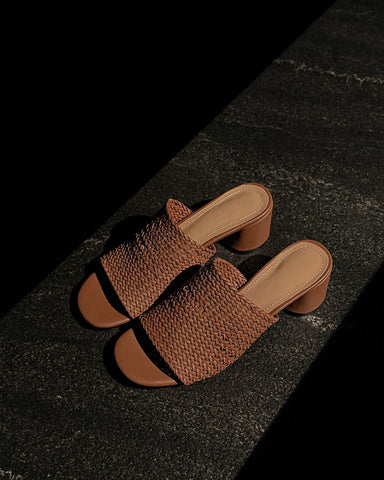 Woven Open-Toe Block-Heel Mule Sandals
