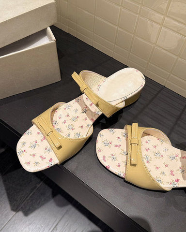Vintage Bow Floral Insole Slide Sandals