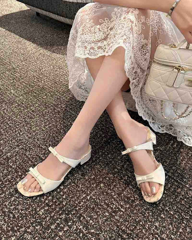 Vintage Bow Floral Insole Slide Sandals
