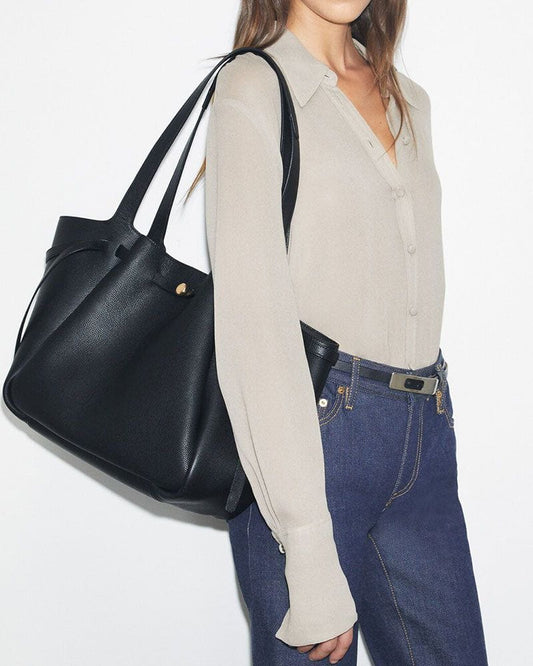 Black Pebbled Leather Romy Tote Bag