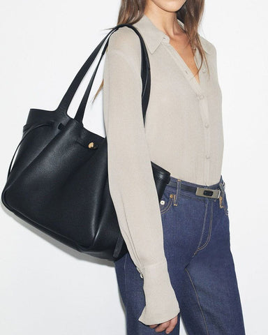 Black Pebbled Leather Romy Tote Bag
