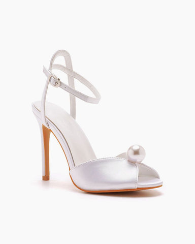 White Satin Peep Toe High Heels