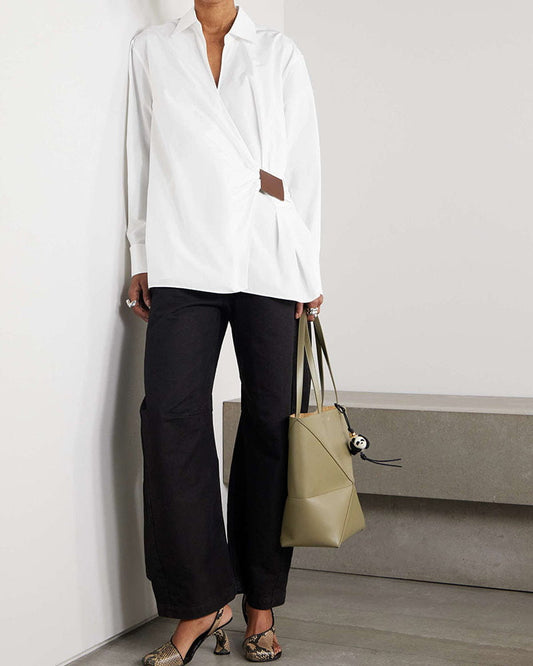Asymmetric Cotton Poplin Shirt for Minimalist Art Gallery Openings