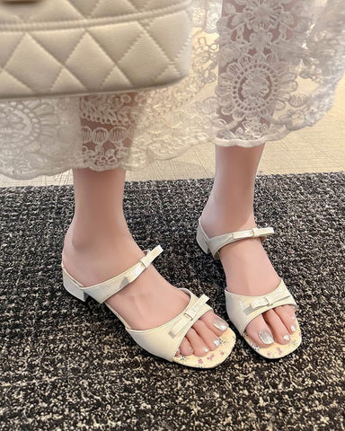 Vintage Bow Floral Insole Slide Sandals