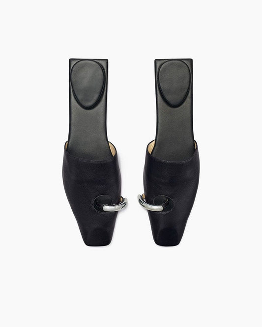 Obsidian Grace Pearl-Inlaid Open Mules