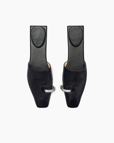 Obsidian Grace Pearl-Inlaid Open Mules