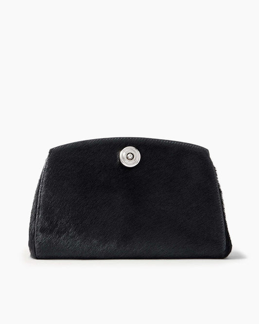 (Pre-sale)Leopard-Print Calf Hair Clutch with Gold Stud Detail