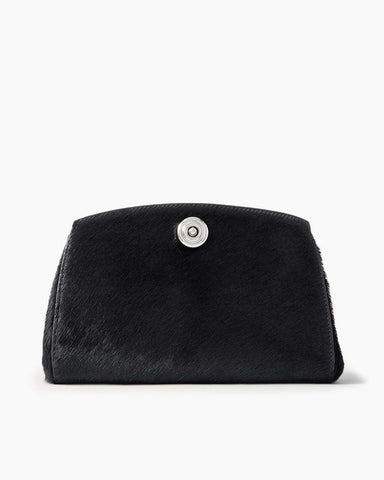 (Pre-sale)Leopard-Print Calf Hair Clutch with Gold Stud Detail