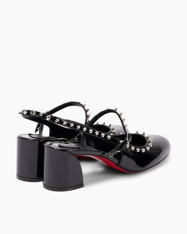 Patent Leather Studded Slingback Pumps
