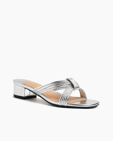 Metallic Design Chunky Heel Slip-On Sandals