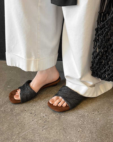 Cross-Strap Woven Open-Toe Slide Sandals