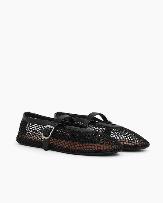 Women's Mesh Ballet Flats With Buckle Strap