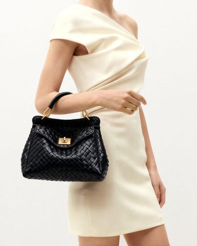 Refined Woven Leather Top-Handle Satchel