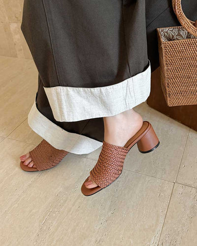 Woven Open-Toe Block-Heel Mule Sandals