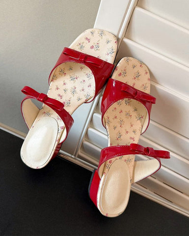 Vintage Bow Floral Insole Slide Sandals