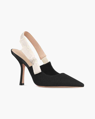Modern Black Fabric Evening Pumps with Knot Strap Detail