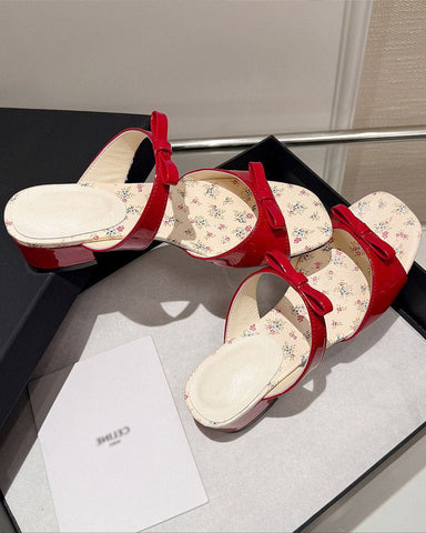 Vintage Bow Floral Insole Slide Sandals