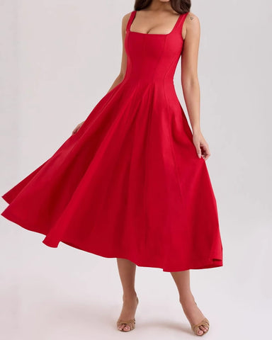 Sweet Floral Lace-back Midi Sundress