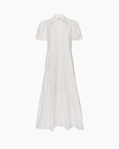 Airy Tiered Cotton Shirt Dress