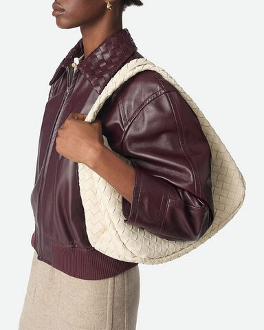 Large Intrecciato Leather Hobo Shoulder Bag