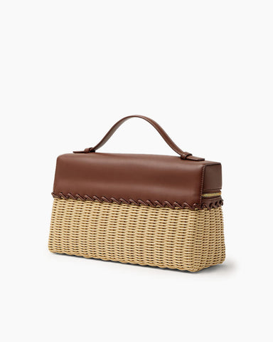 Elegant Resort Wicker Leather Top Handle Bag