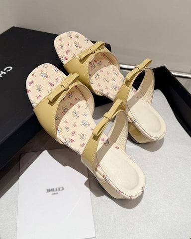 Vintage Bow Floral Insole Slide Sandals