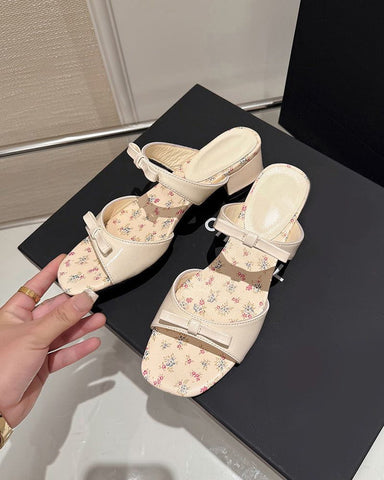 Vintage Bow Floral Insole Slide Sandals
