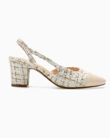 Woven Colorblock Patchwork Slingback Thick Heel Sandals