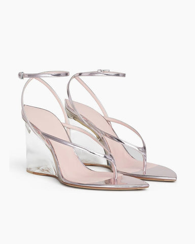 Transparent Plexi Heel Wedge Thong Sandals