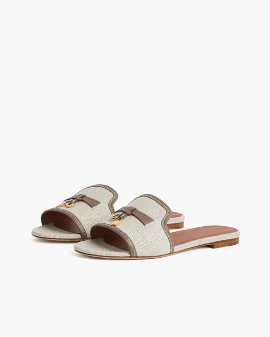 Women’s Beige Canvas Flat Mule Sandals