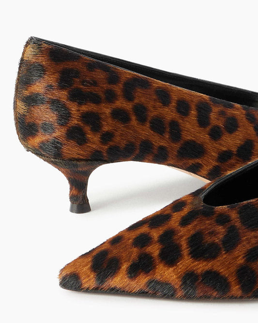 (Pre-sale)Leopard-Print Calf Hair Kitten Heel Pumps