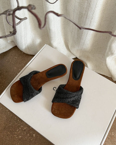 Cross-Strap Woven Open-Toe Slide Sandals