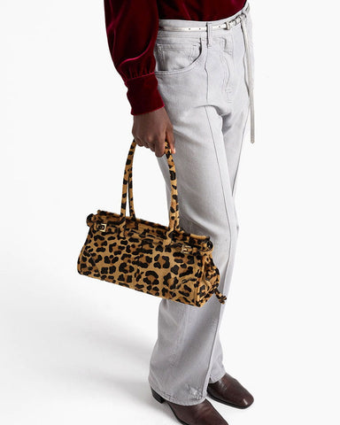 (Pre-sale)Medium Leopard Print Calf Hair Bag with Buckle Detail